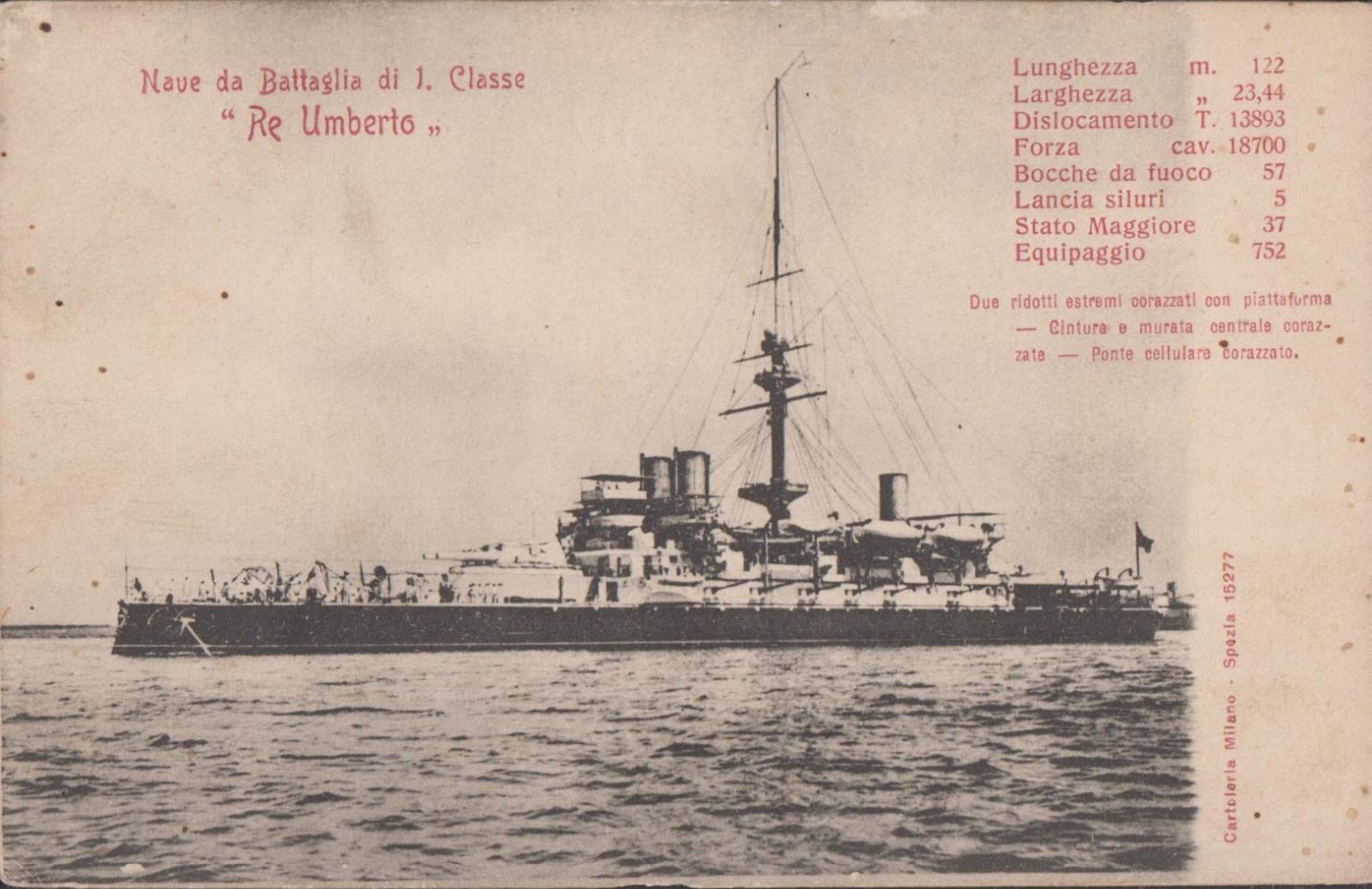 Cartolina Nave da battaglia di 1° classe Re Umberto nvg …