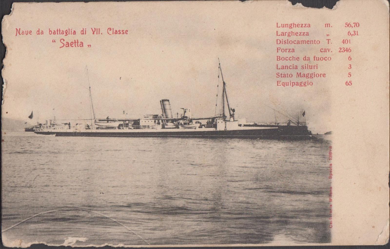Cartolina Nave da battaglia di VII classe Saetta nvg primi …