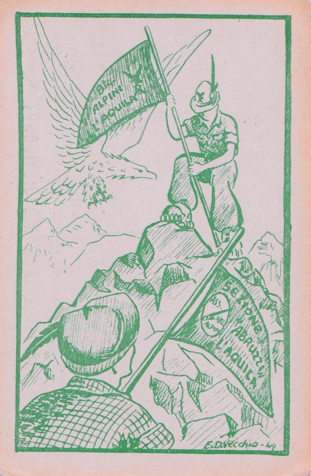 Cartolina Postcard ANA Sezione "Abruzzi" battaglione Alpini L'aquila 1949 nvg