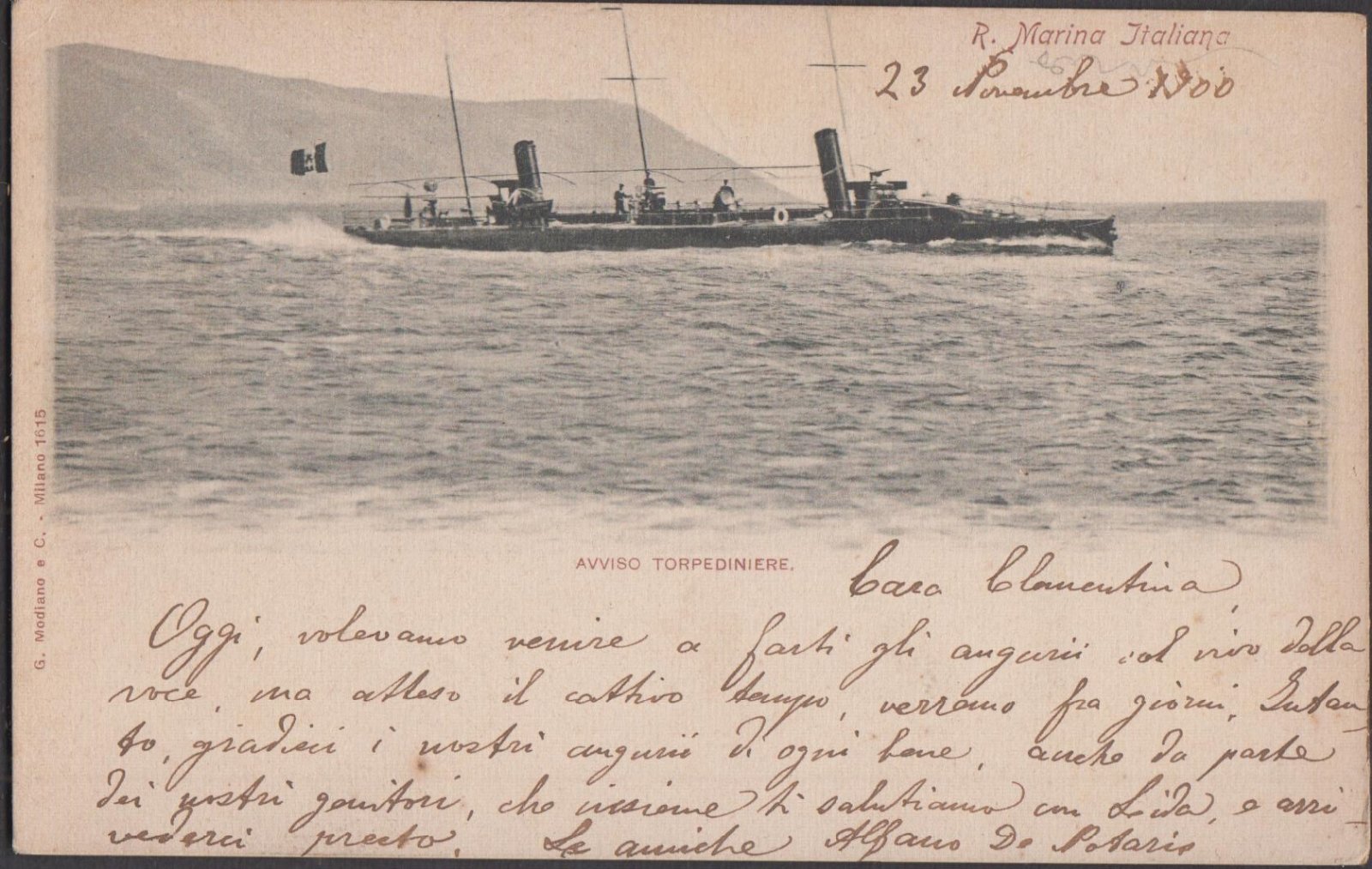 Cartolina R. Marina Italiana Avviso Torpediniere vg 1900