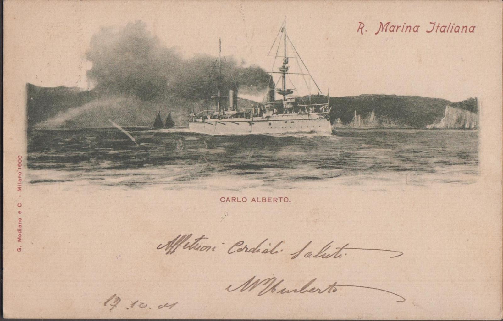 Cartolina R. Marina Italiana Nave Carlo Alberto vg 1901