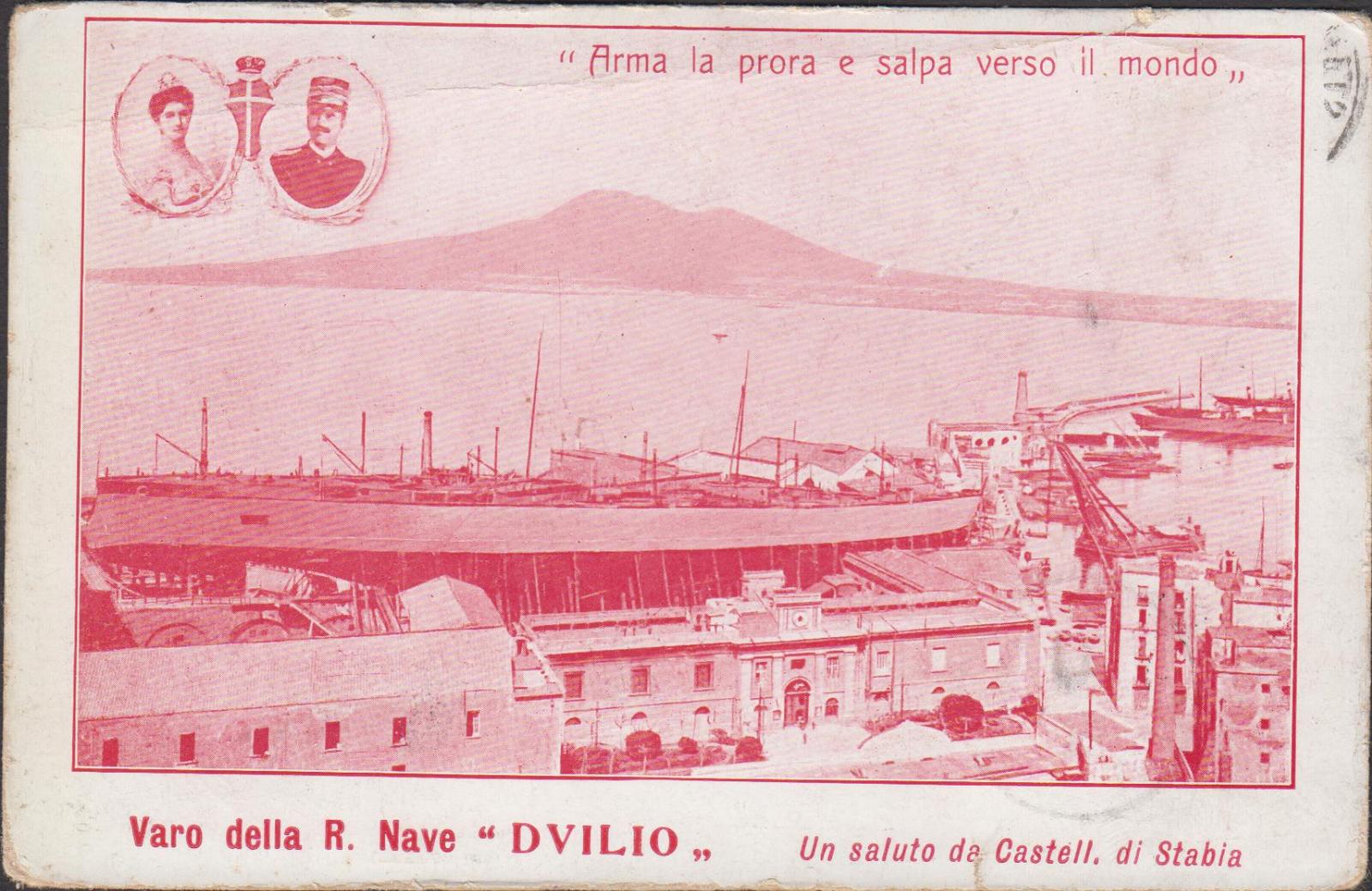 Cartolina Varo della R. Nave Duilio timbro Castellamare di Stabia …