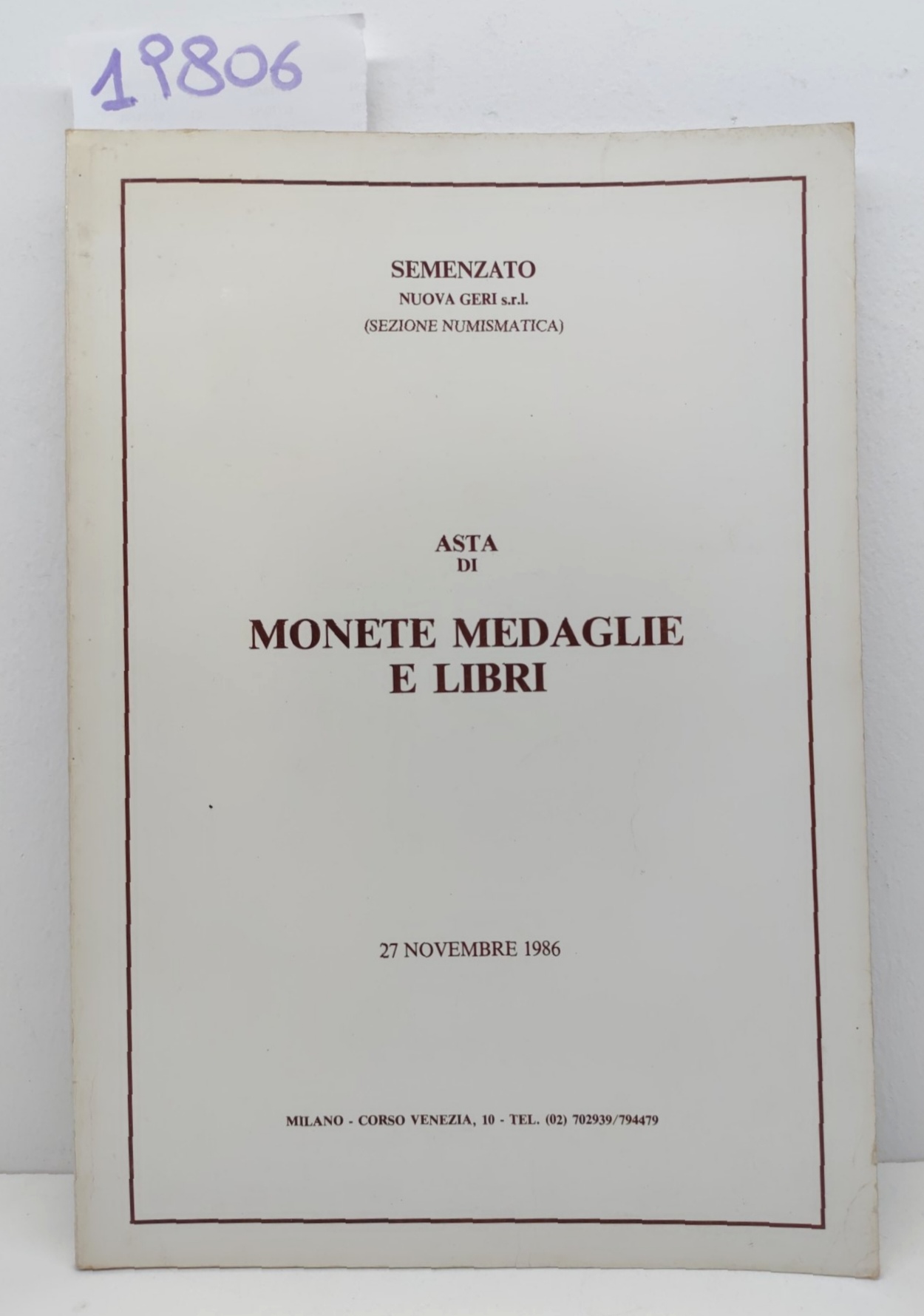 Catalogo Semenzato asta di monete medaglie e libri novembre 1996