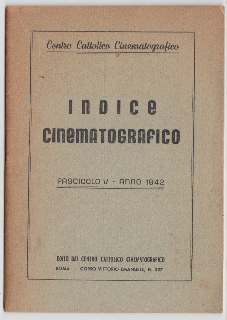 Cinema-Indice Cinematrografico Fascicolo V 1942 Roma -L3406