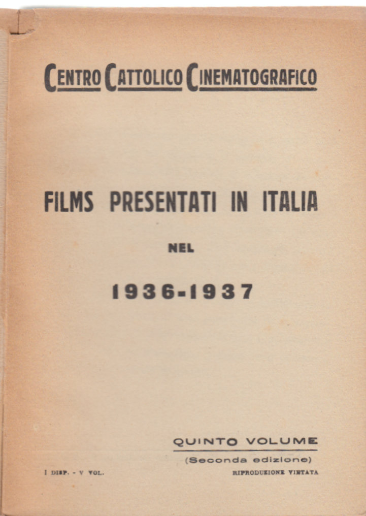 Cinema-Segnalazioni Cinematografiche 1936-1937 2∞ Ediz. Volume V -L3342