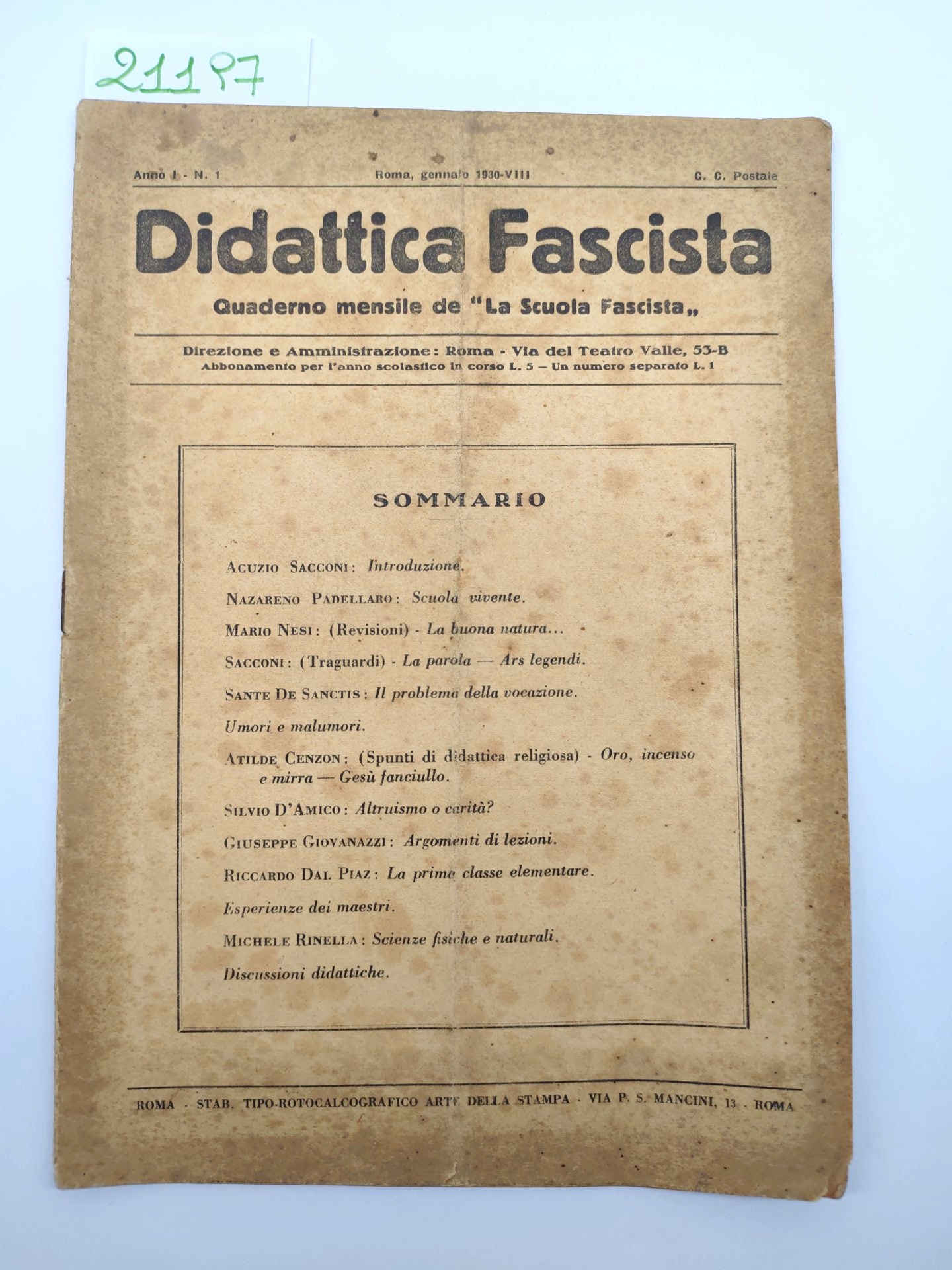 Didattica fascista quaderno mensile de la scuola fascista anno 1 …