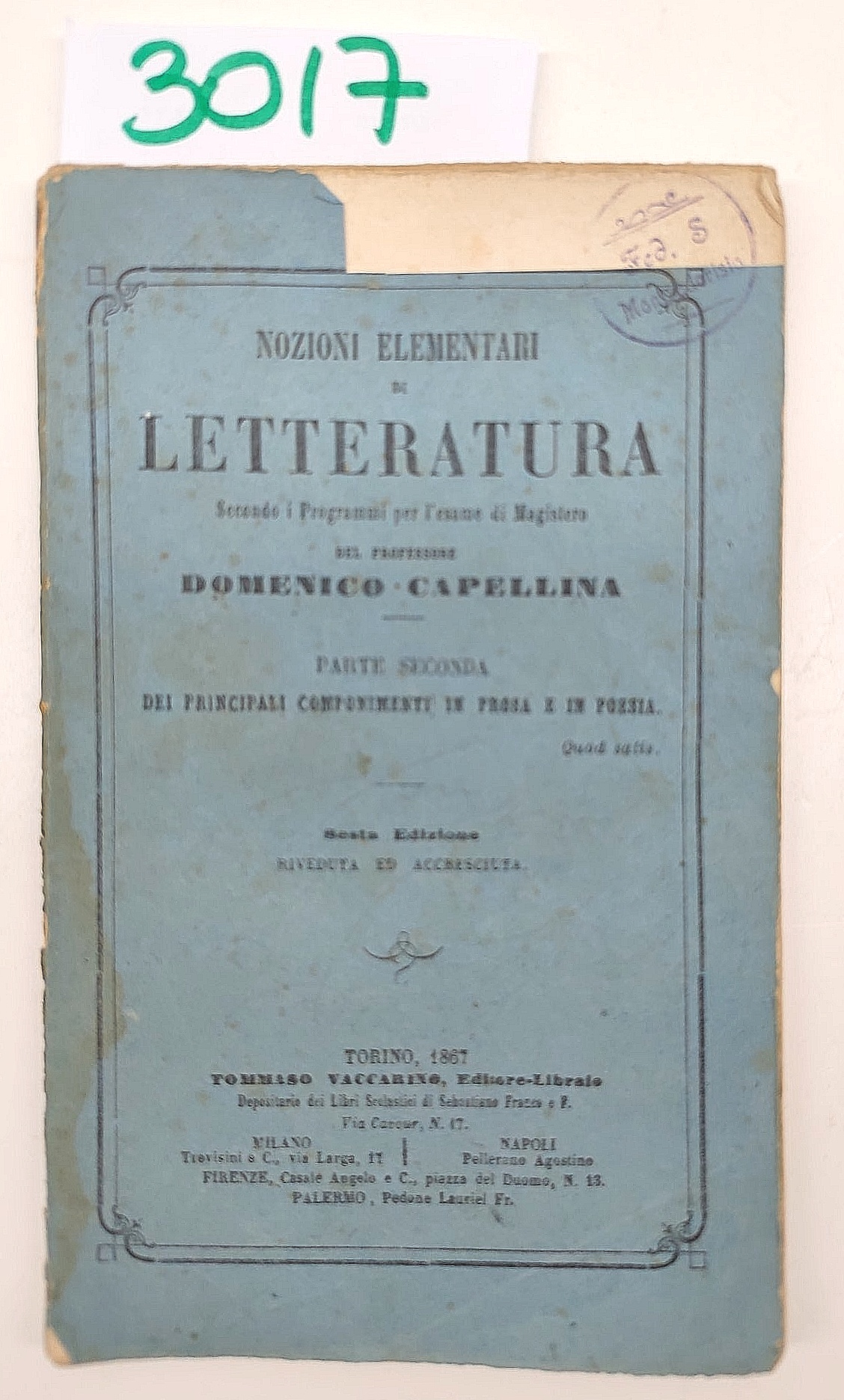 Domenico Capellina Nozioni elementari di letteratura parte II Dei principali …