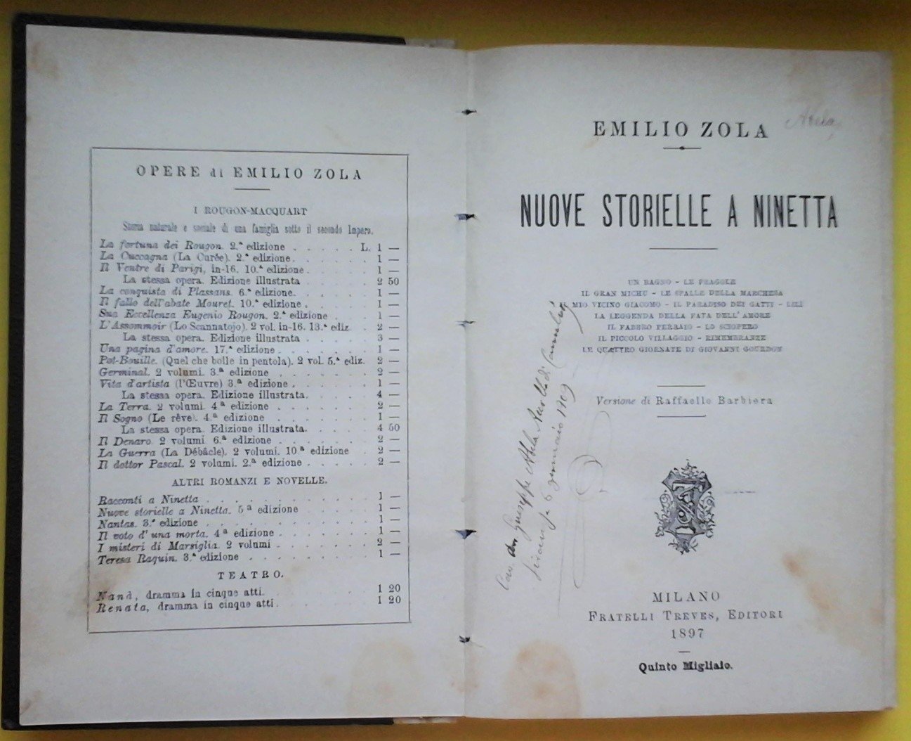 E. Zola Nuove storielle a Ninetta Treves 1897 Quinto Migliaio …