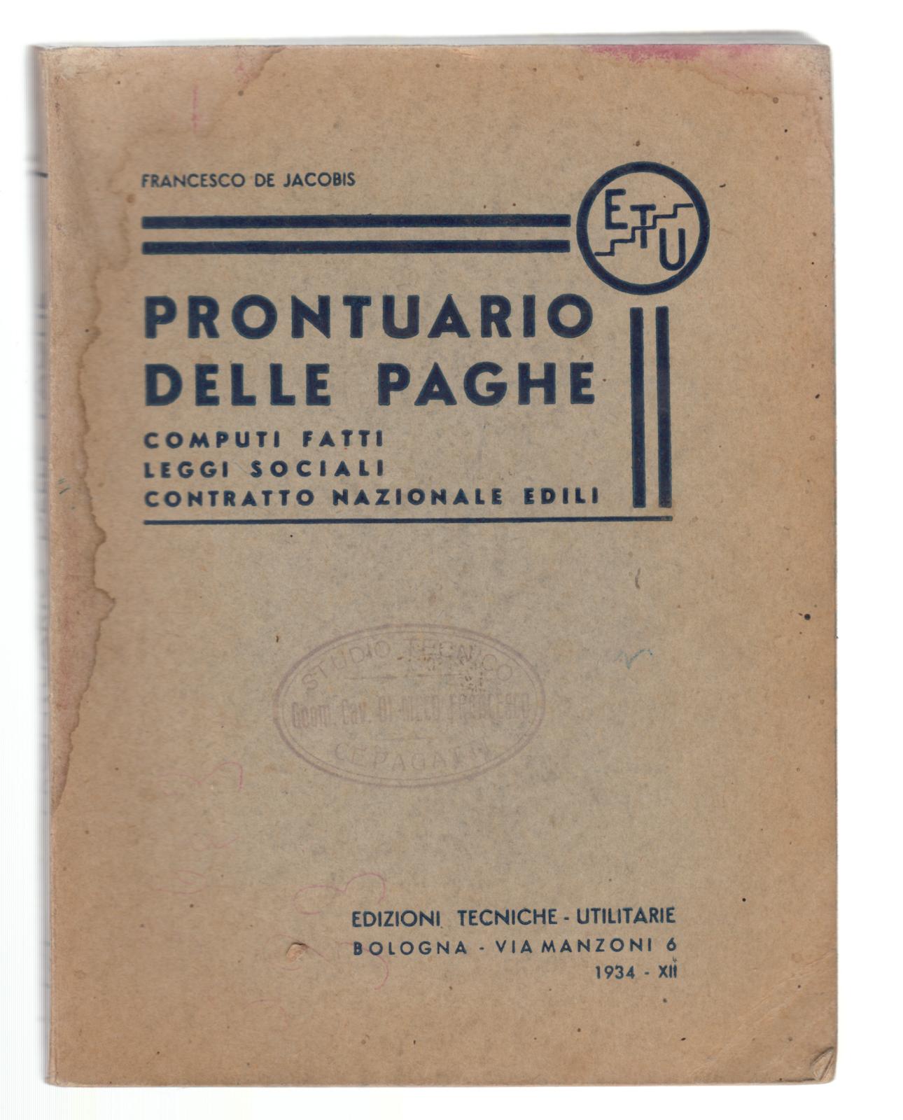 F. Vitt. Em. Brusca Prontuario Canoni Locazioni Urbane C.E.V.C.B 1961 …