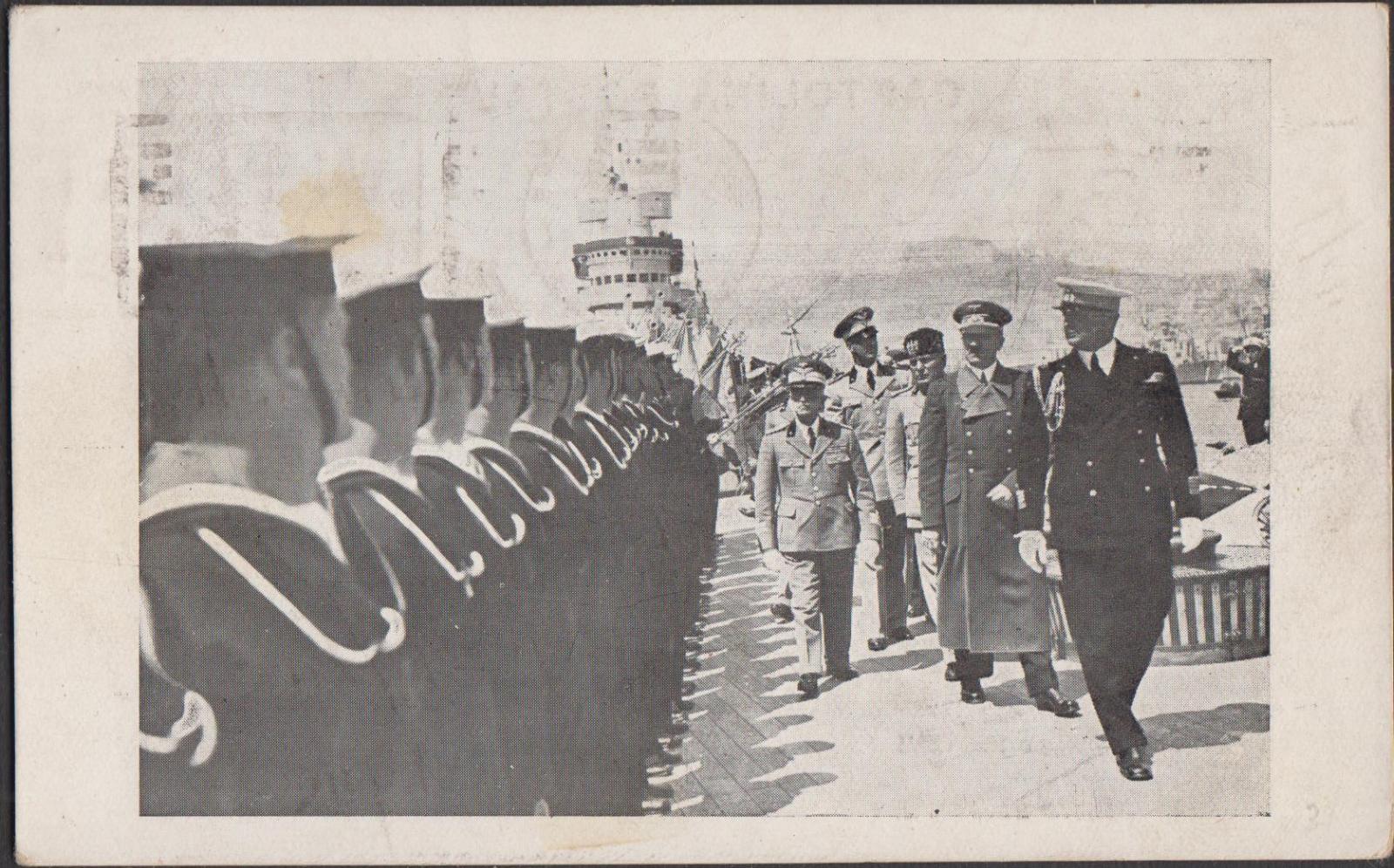 Fotocartolina R. N. Conte Cavour visita Mussolini Hitler 1938 viaggiata
