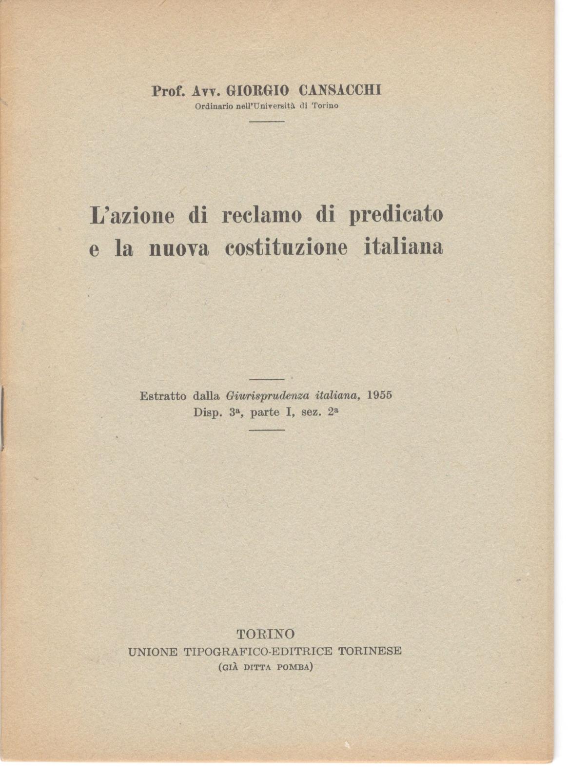 G. Cansacchi L'azione di reclamo di predicato e la nuova …