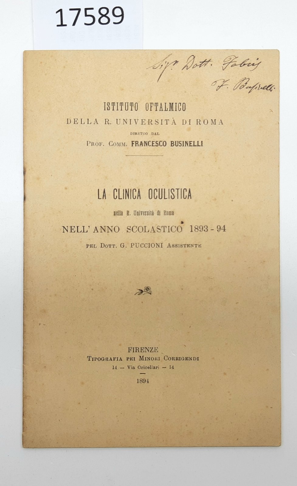 G. Puccioni La clinica oculistica nella R. Universit‡ di Roma …