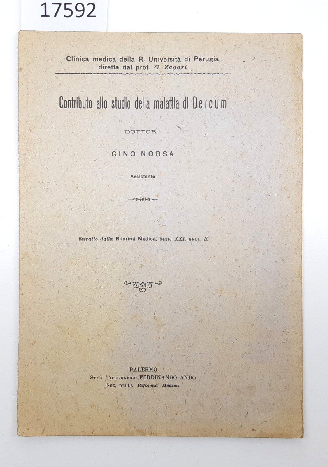 Gino Norsa Contributo allo studio della malattia di Dercum estratto …