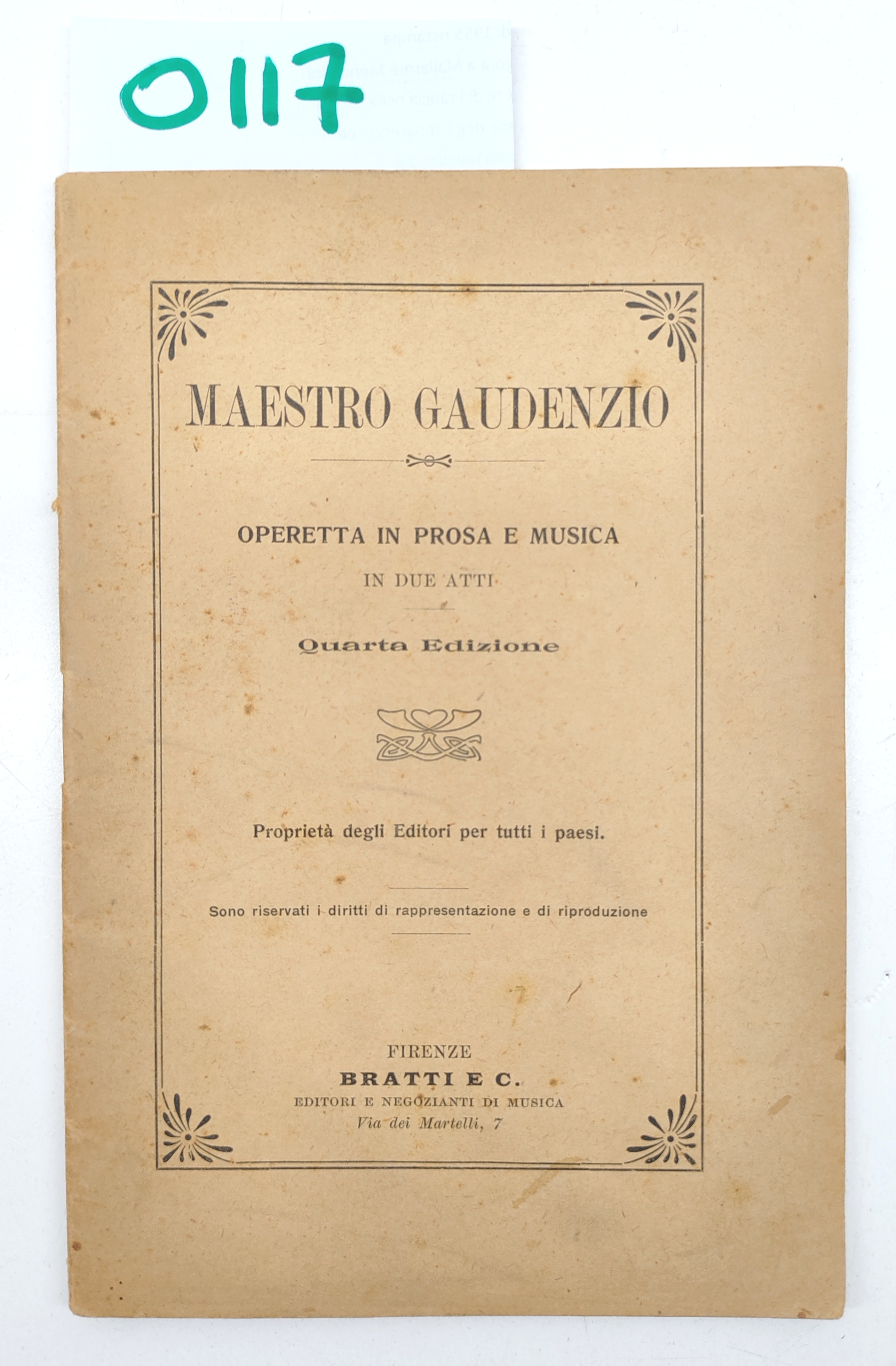 Maestro Gaudenzio Operette in prosa e musica in due atti …
