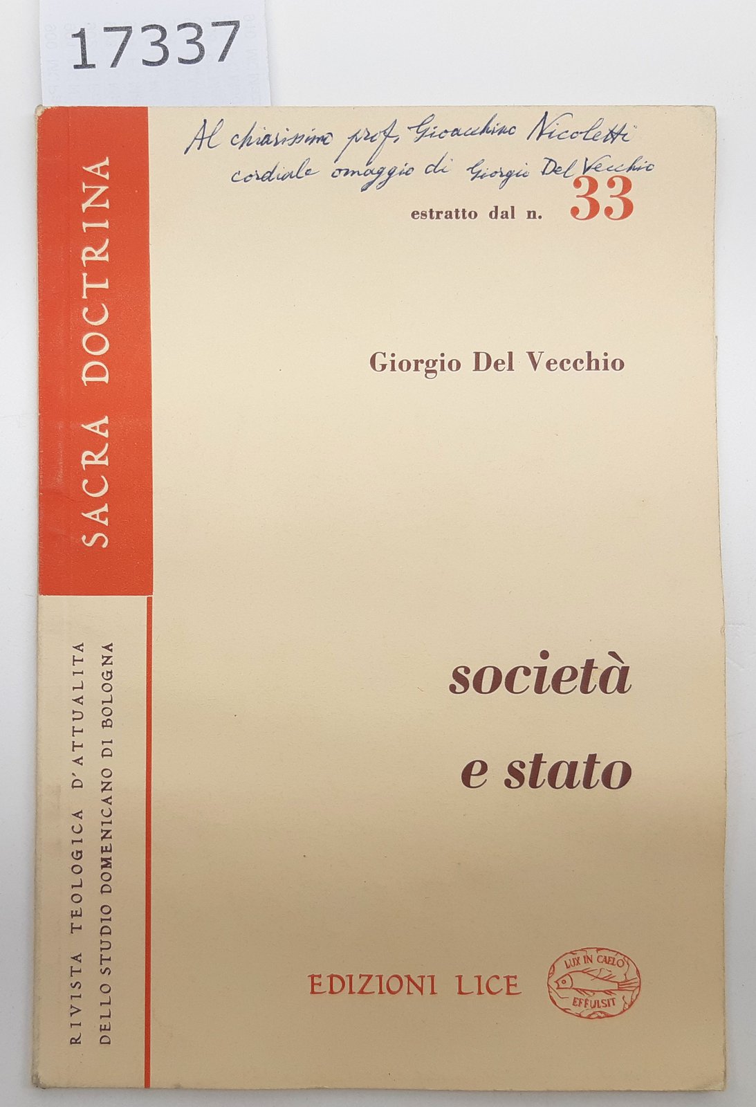 Giorgio del Vecchio Societ‡ e stato estratto Lice senza data