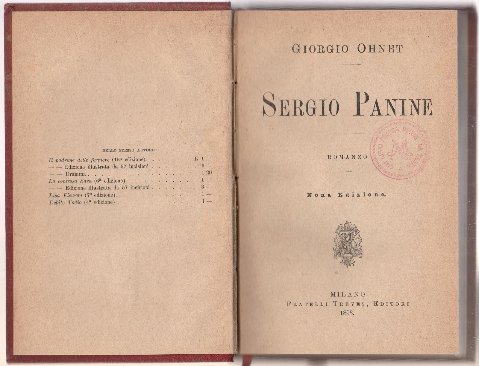 Giorgio Ohnet Sergio Panine Romanzo Nona Edizione Treves 1893 6200