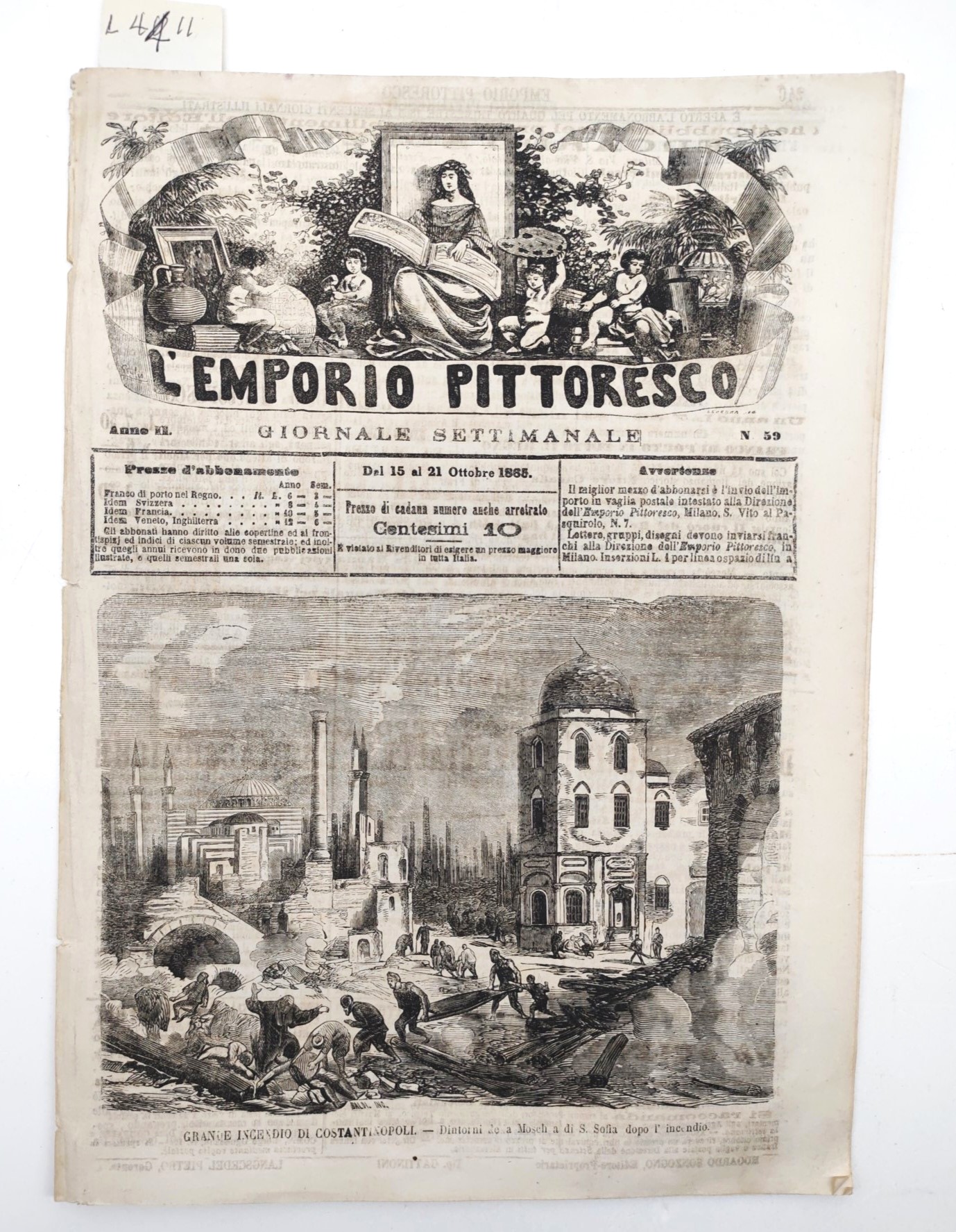 Giornale settimanale L'emporio pittoresco numero 59 ottobre 1865