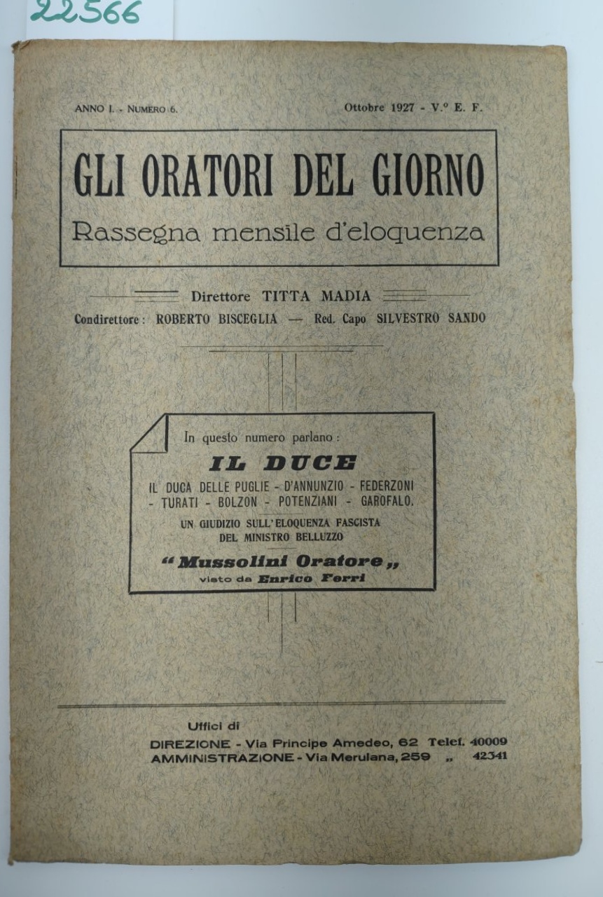 Gli oratori del giorno anno I numero 6 ottobre 1927