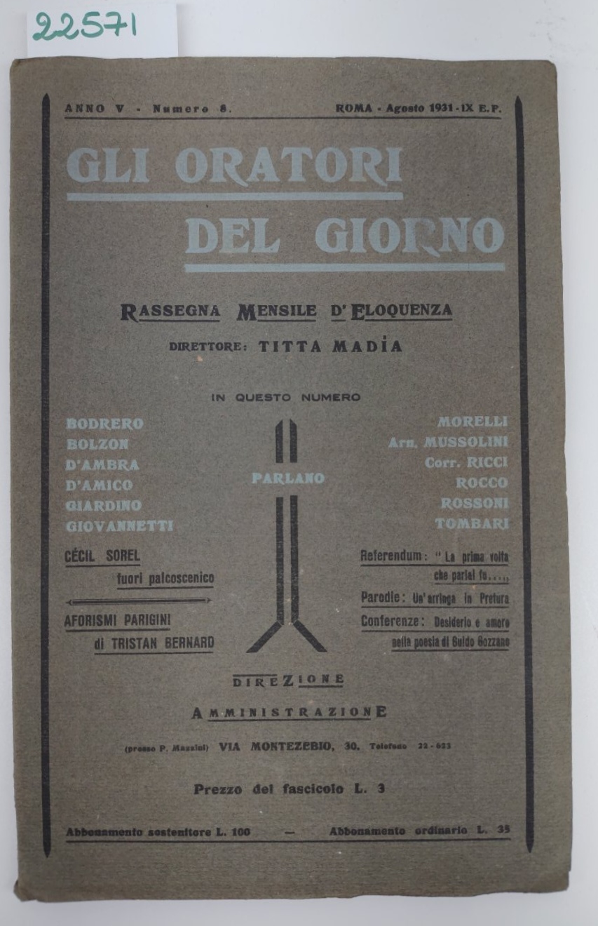 Gli oratori del giorno anno V numero 8 agosto 1931