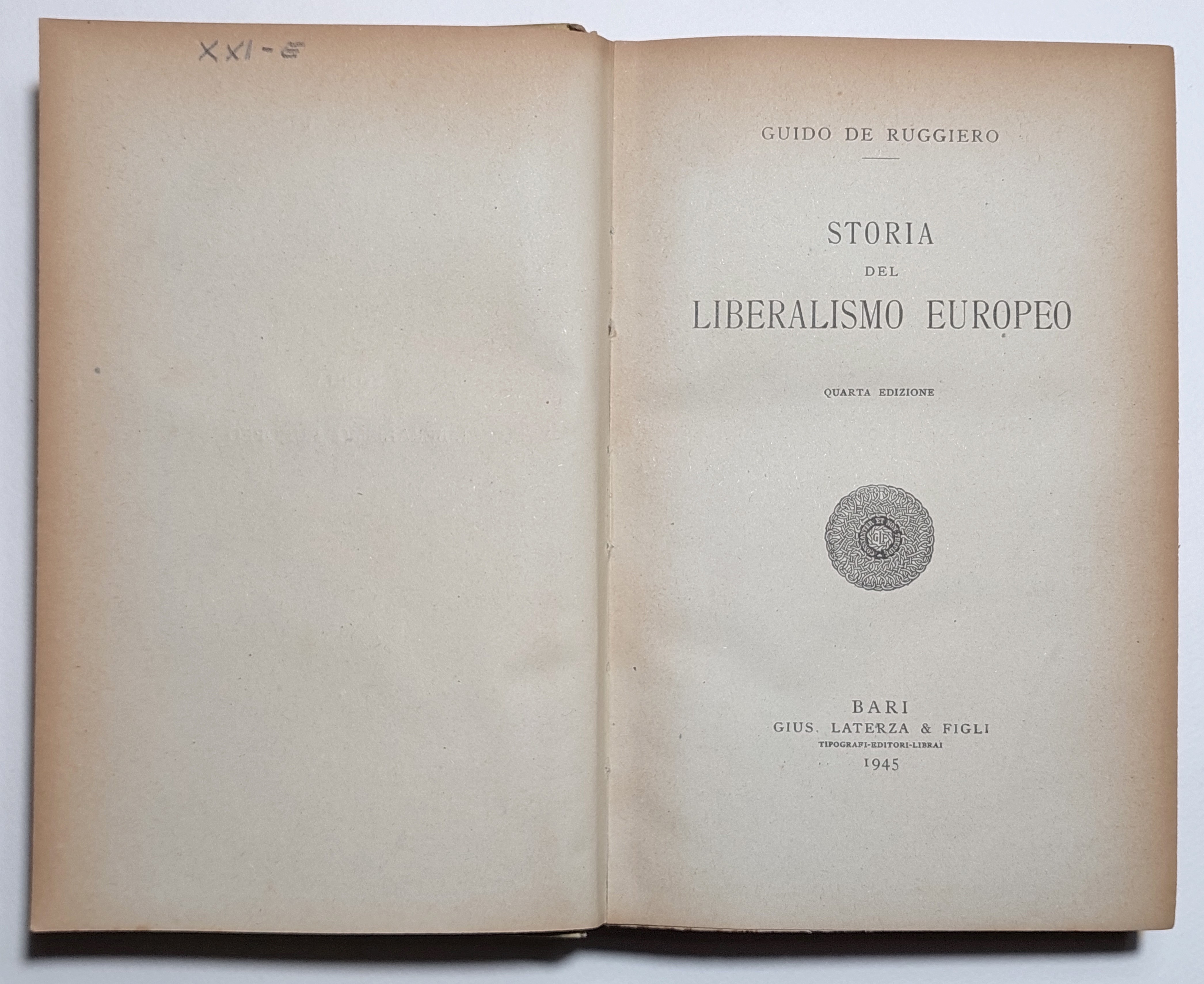 Guido De Ruggiero Storia della liberalismo europeo 4° edizione Laterza …