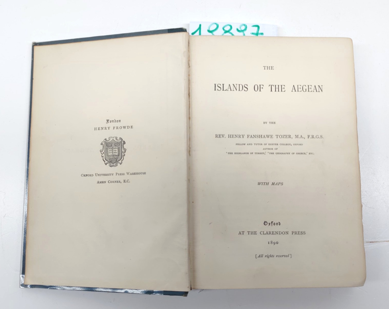 Henry Fanshawe Tozer The Island of Aegean Clarendon 1890 senza …