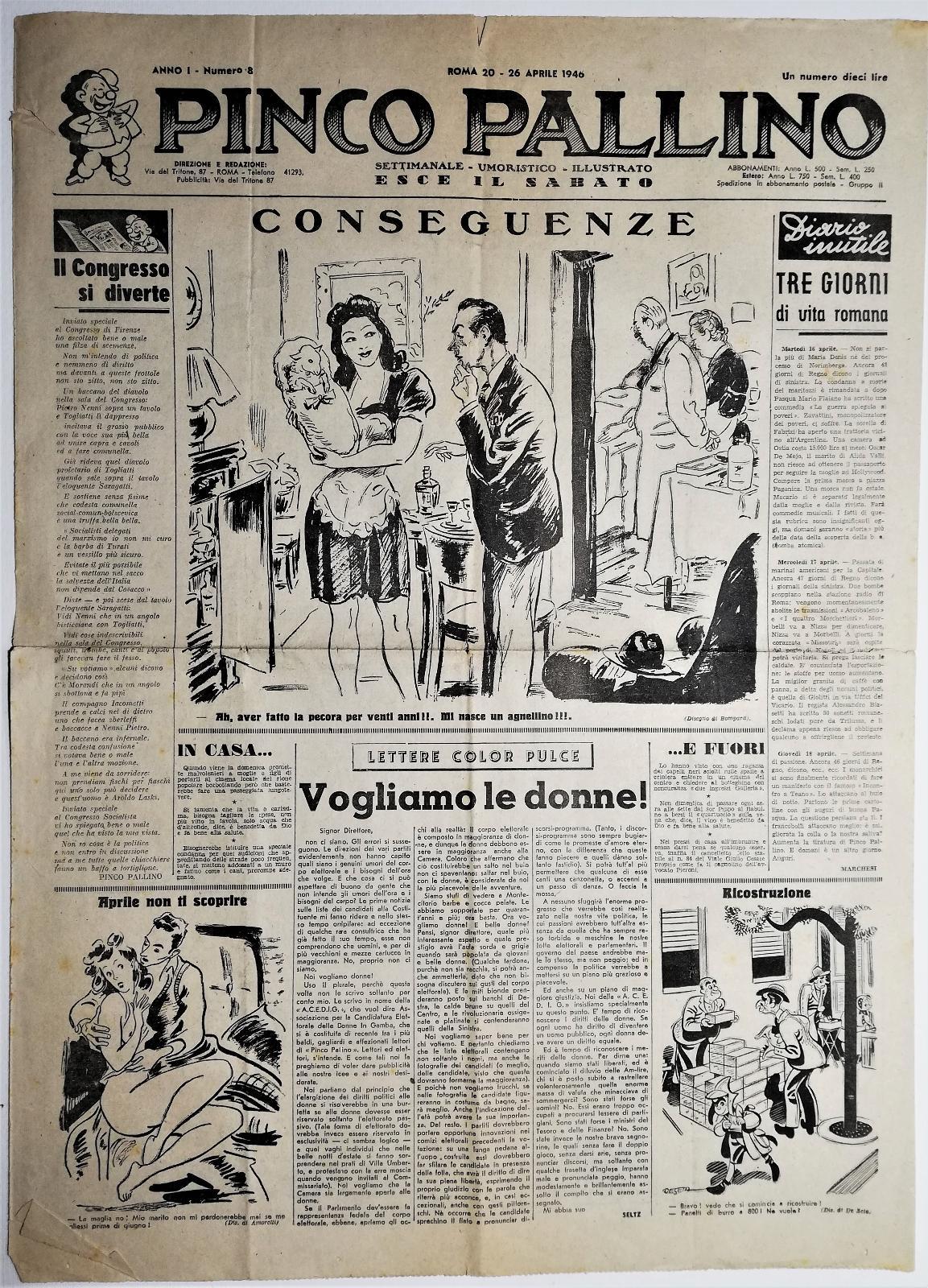 Pinco Pallino settimanale umoristico illustrato-2 numeri anno I∞numero 8-10-1946