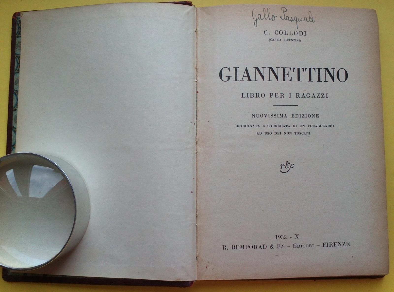 Toscana-C. Collodi-Giannettino-Edizione Con Vocabolario Per I Non Toscani 1932