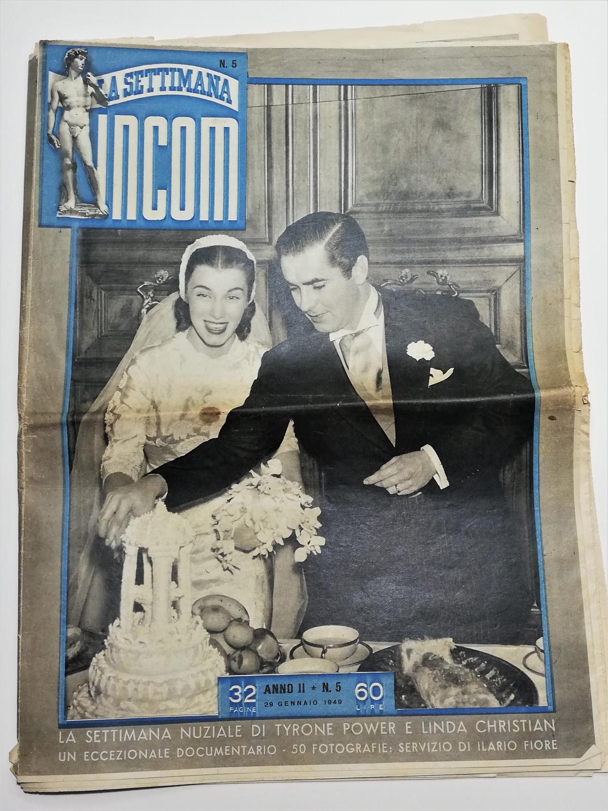 Giornale Quotidiano Matrimonio Tyrone Power e Linda Christian gennaio 1949
