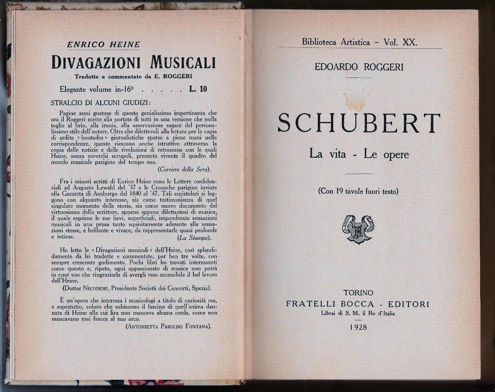 Biografie Edoardo Roggeri Schubert La Vita Le Opere F.lli Bocca …