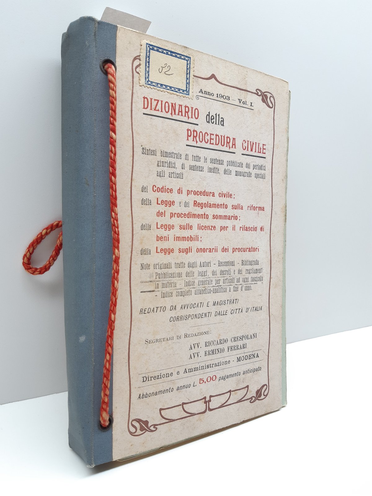Giuridica Dizionario della procedura civile Riccardo Crespolani 1903 annata completa