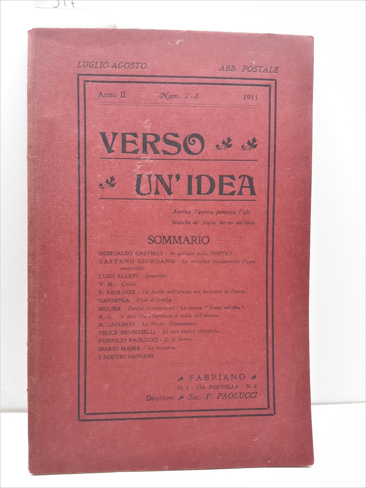 Verso Un'idea rivista di cultura e propaganda n. 78 1911 …