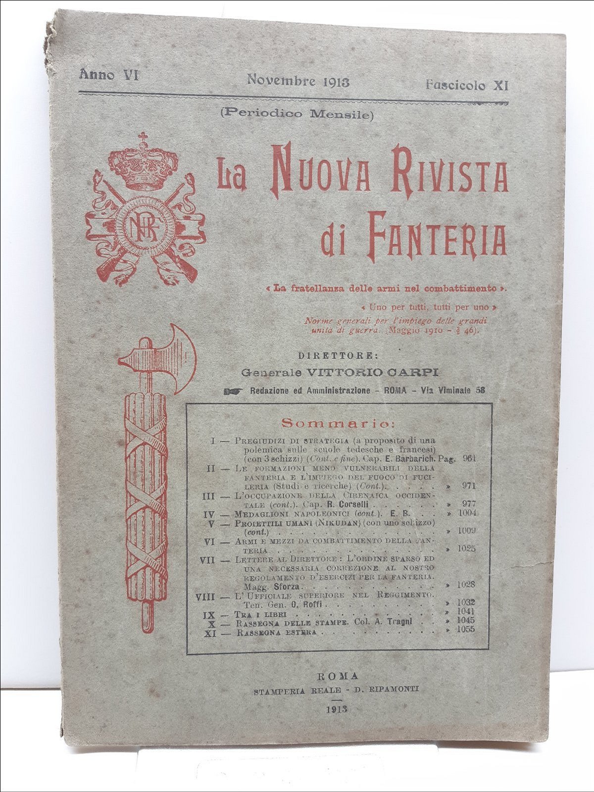 La nuova rivista di Fanteria novembre 1913 stamperia reale Ripamonti