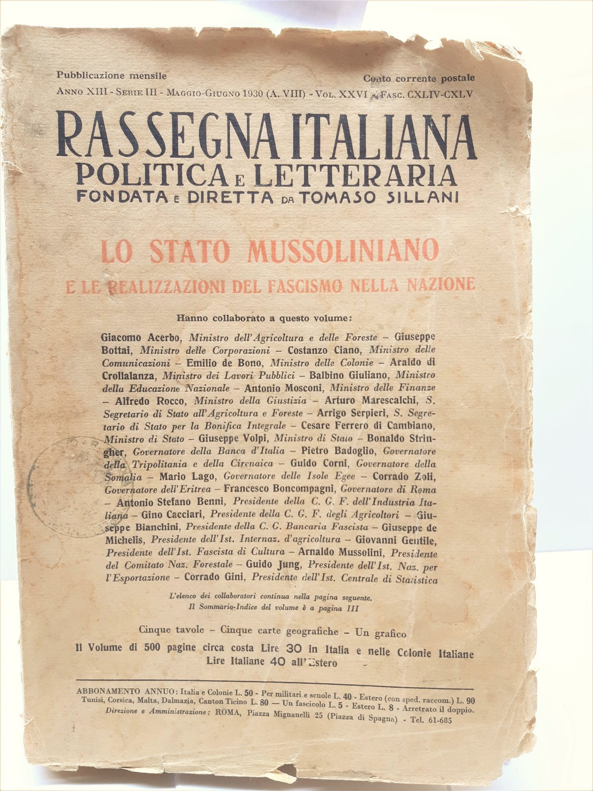 Tomaso Sillani Rassegna Italiana Politica e Letteraria Lo Stato Mussoliniano …