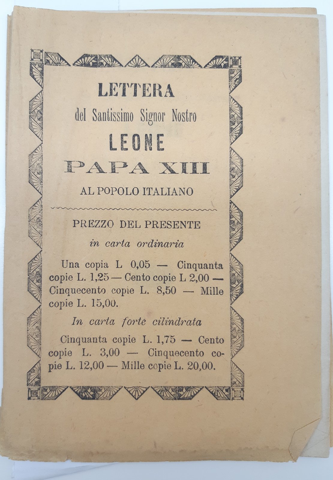 Lettera Del Sant. Signor Nostro Leone Papa XIII al popolo …