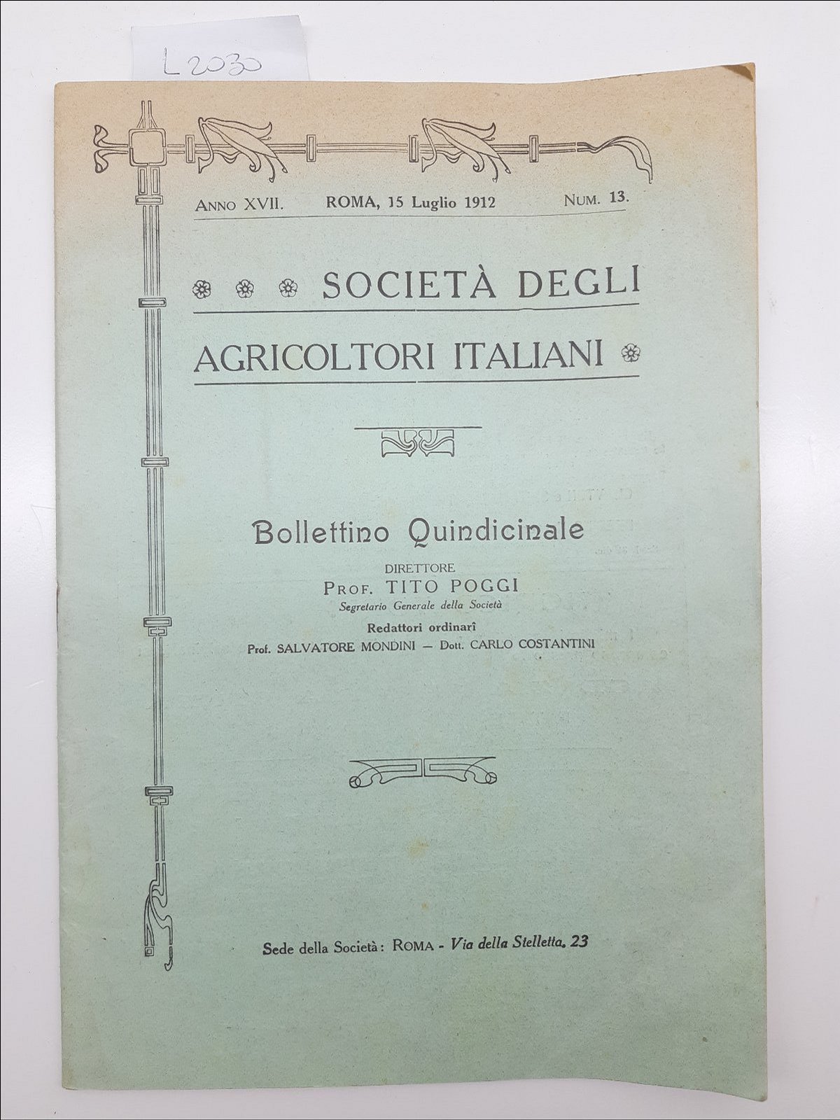 Bollettino quindicinale della Societ‡ degli Agricoltori italiani n. 13 Roma …