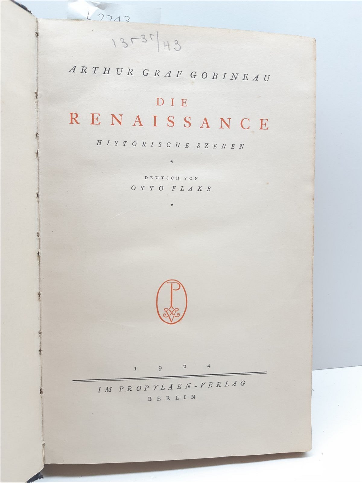 Arthur Graf Gobineau die Renaissance Rinascimanto Savonarola Berlin 1924