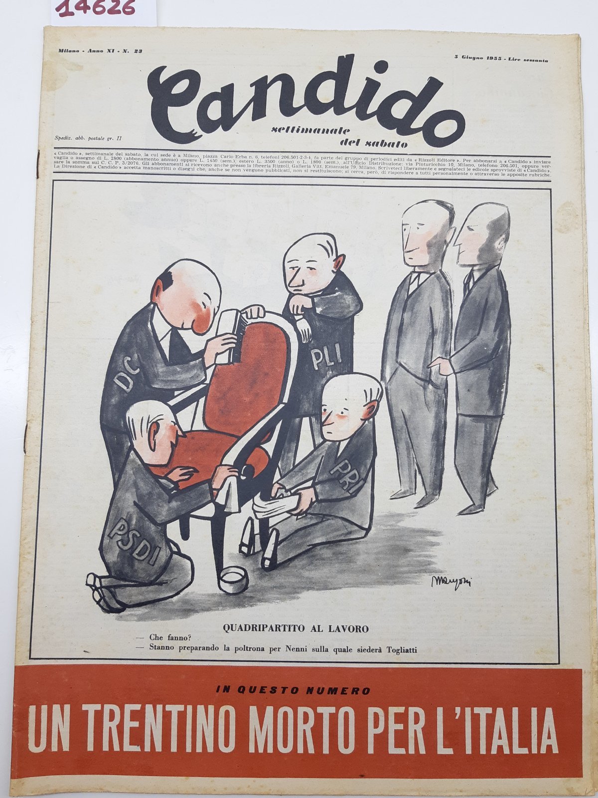 Guareschi Satira politica Candido settimanale del sabato n. 23 1955