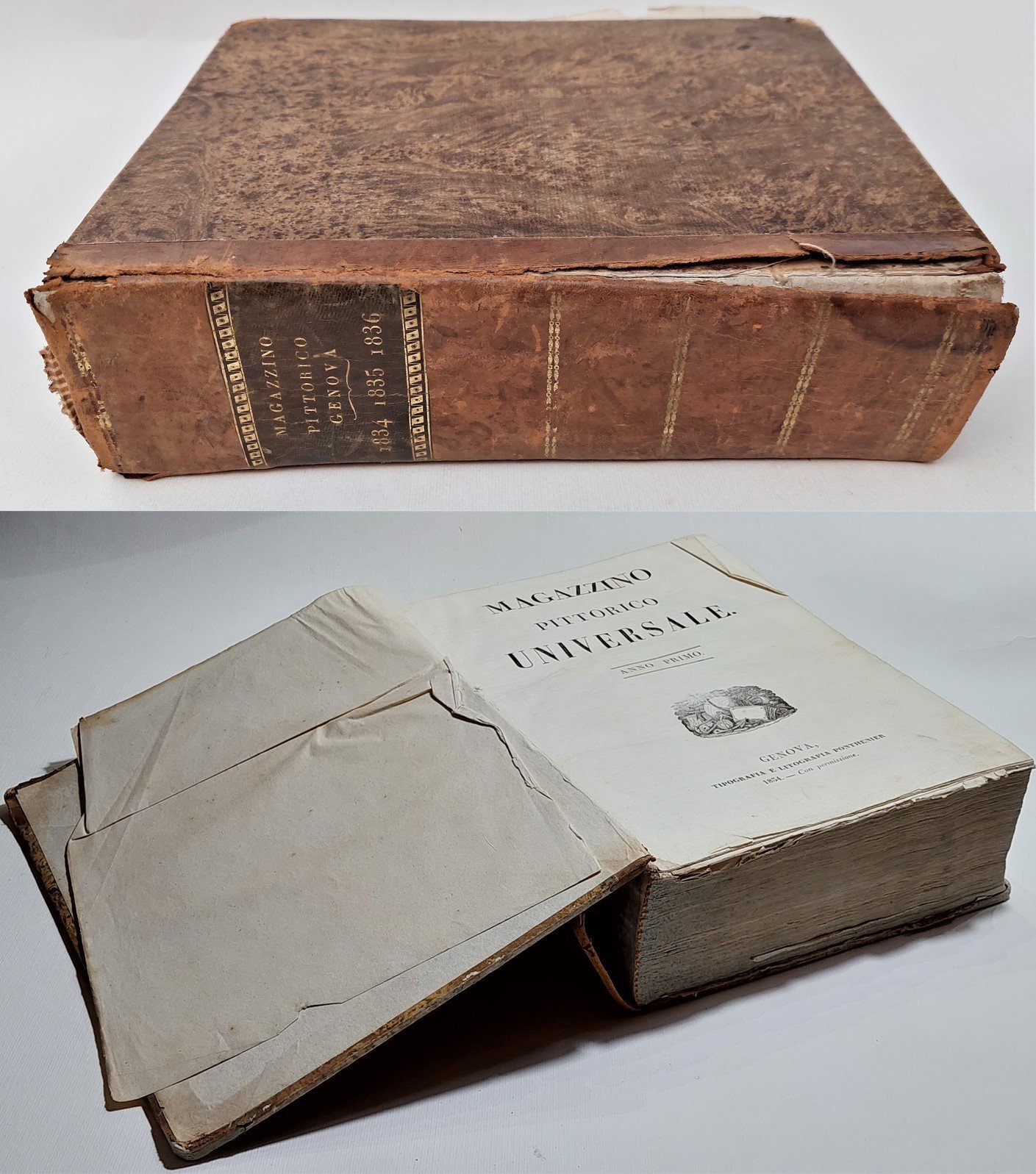 Libro antico Magazzino Pittorico 513 incisioni prime tre annate 1834-1835-1836