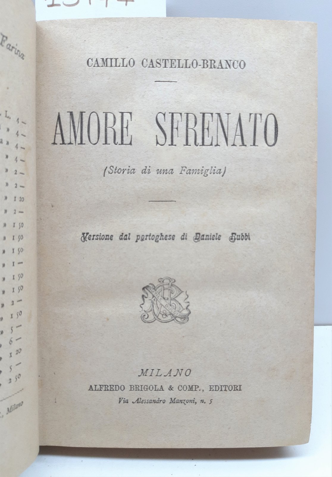 Camillo Castello Branco Amore sfrenato Brigola 1883