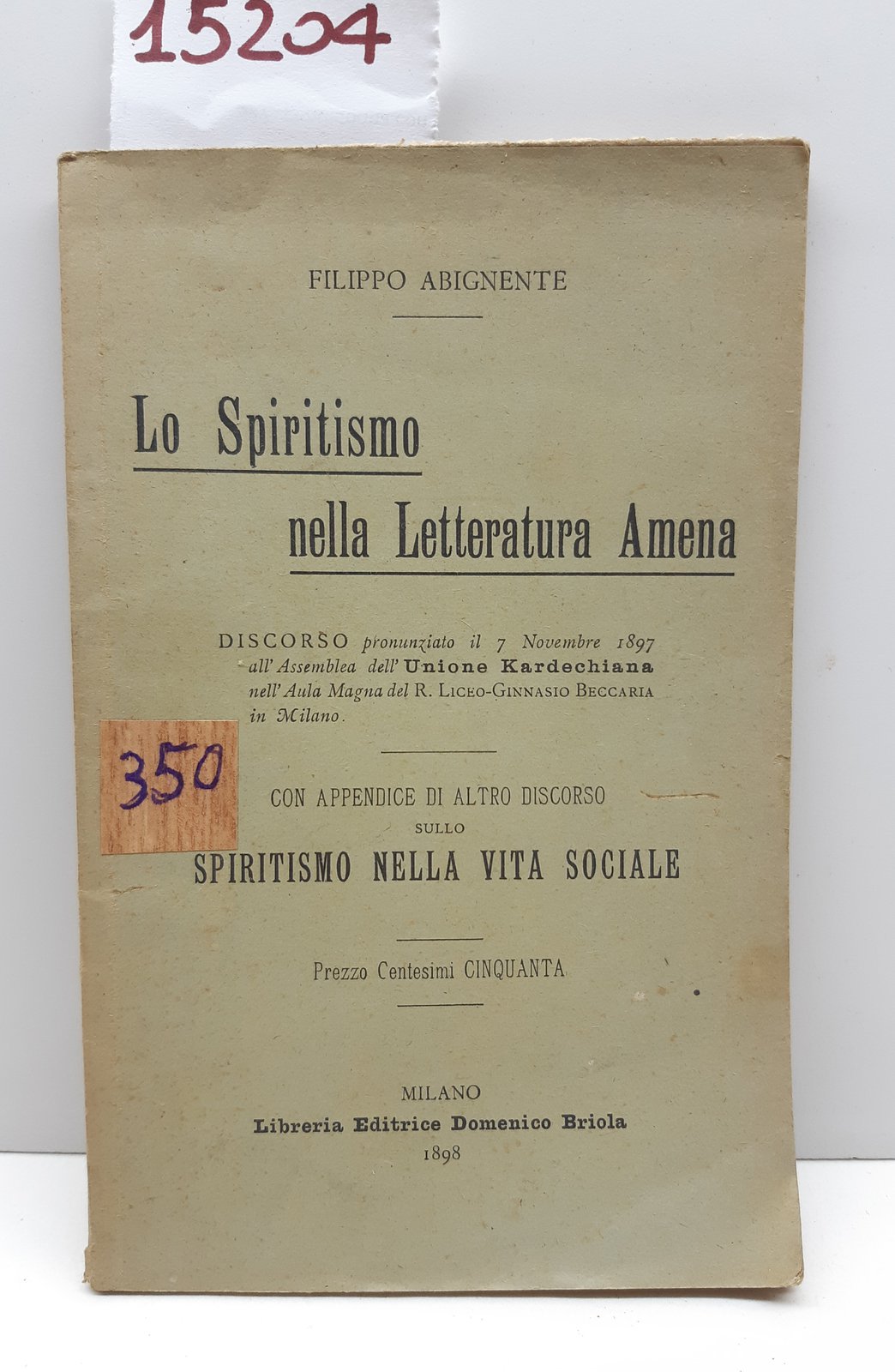 Filippo Abignente Lo spiritismo nella letteratura amena Domenico Briola 1898