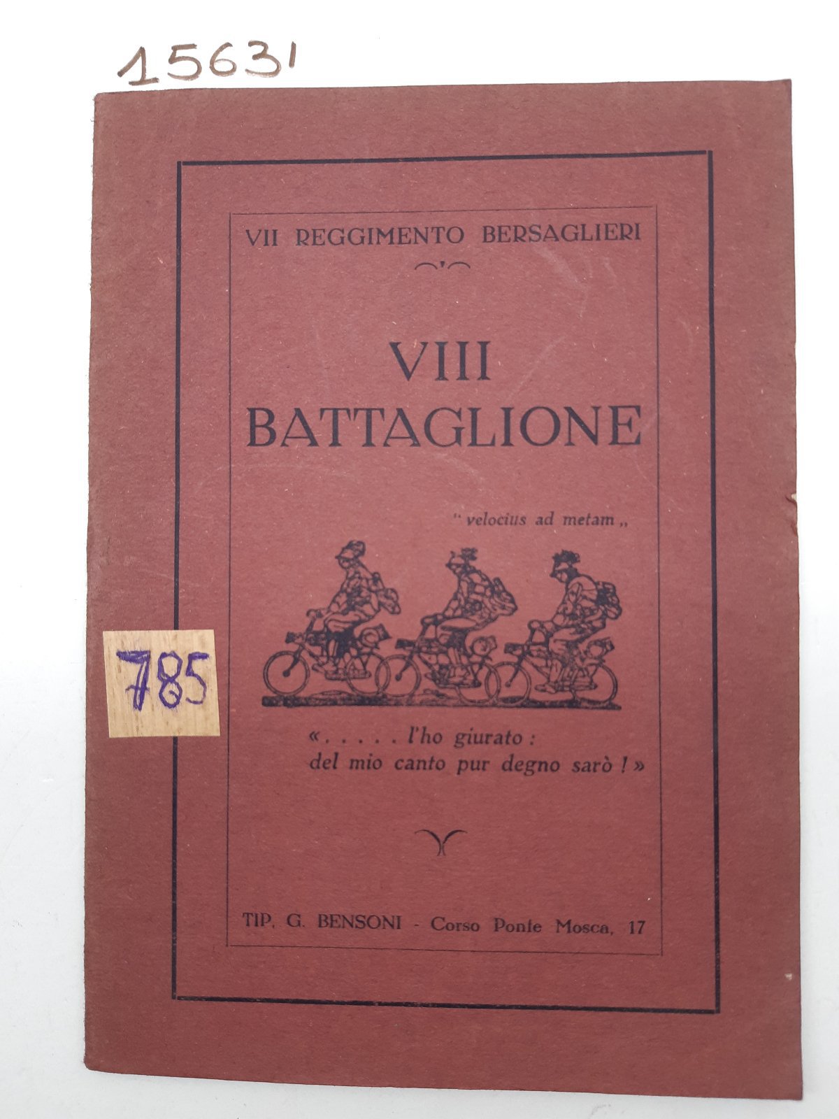 Libretto canti bersaglieri ciclisti VII Reggimento bersaglieri VIII Battaglione Bensoni …