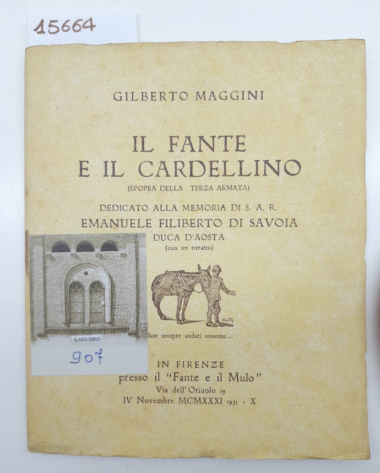 Gilberto Maggini Il Fante e il cardellino Firenze 1931 autografato