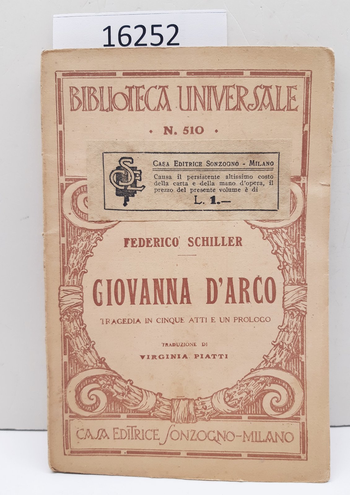 Federico Schiller Giovanna D'Arco Sonzogno 1920 c.a.