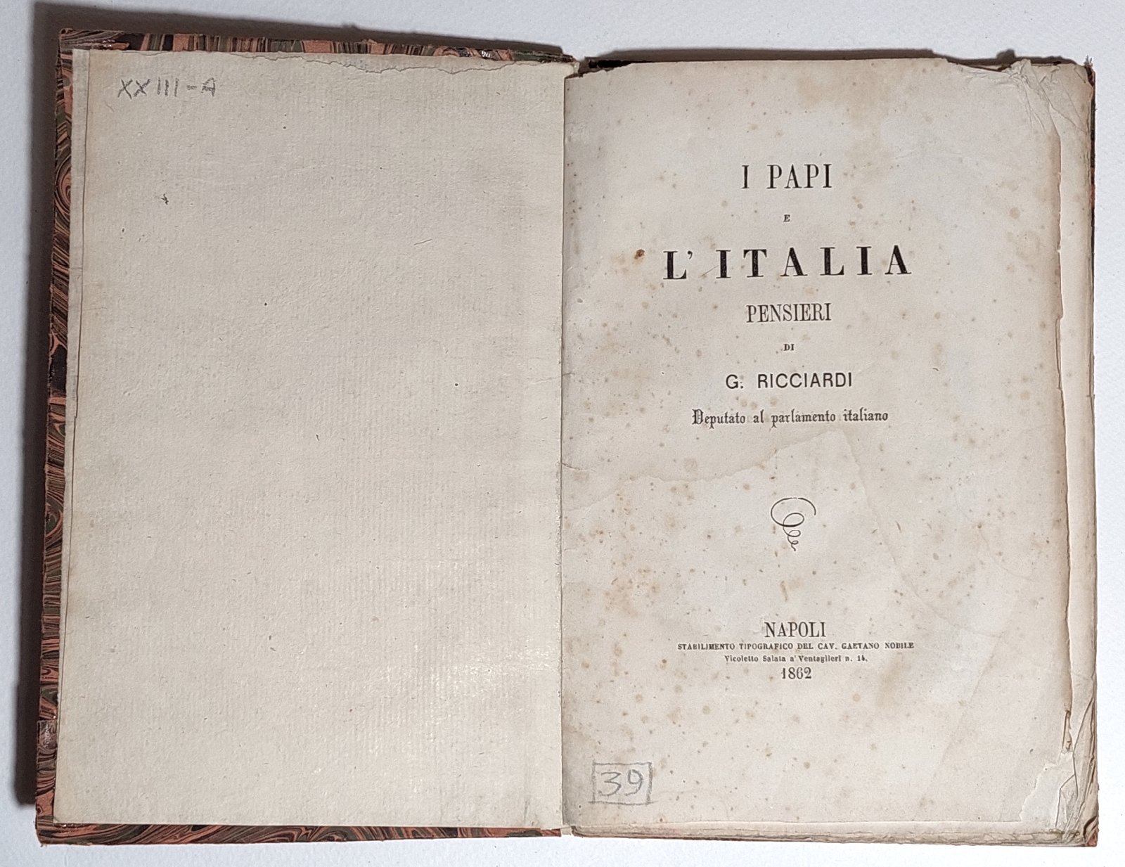 I papi e l'Italia pensieri di G. Ricciardi deputato al …