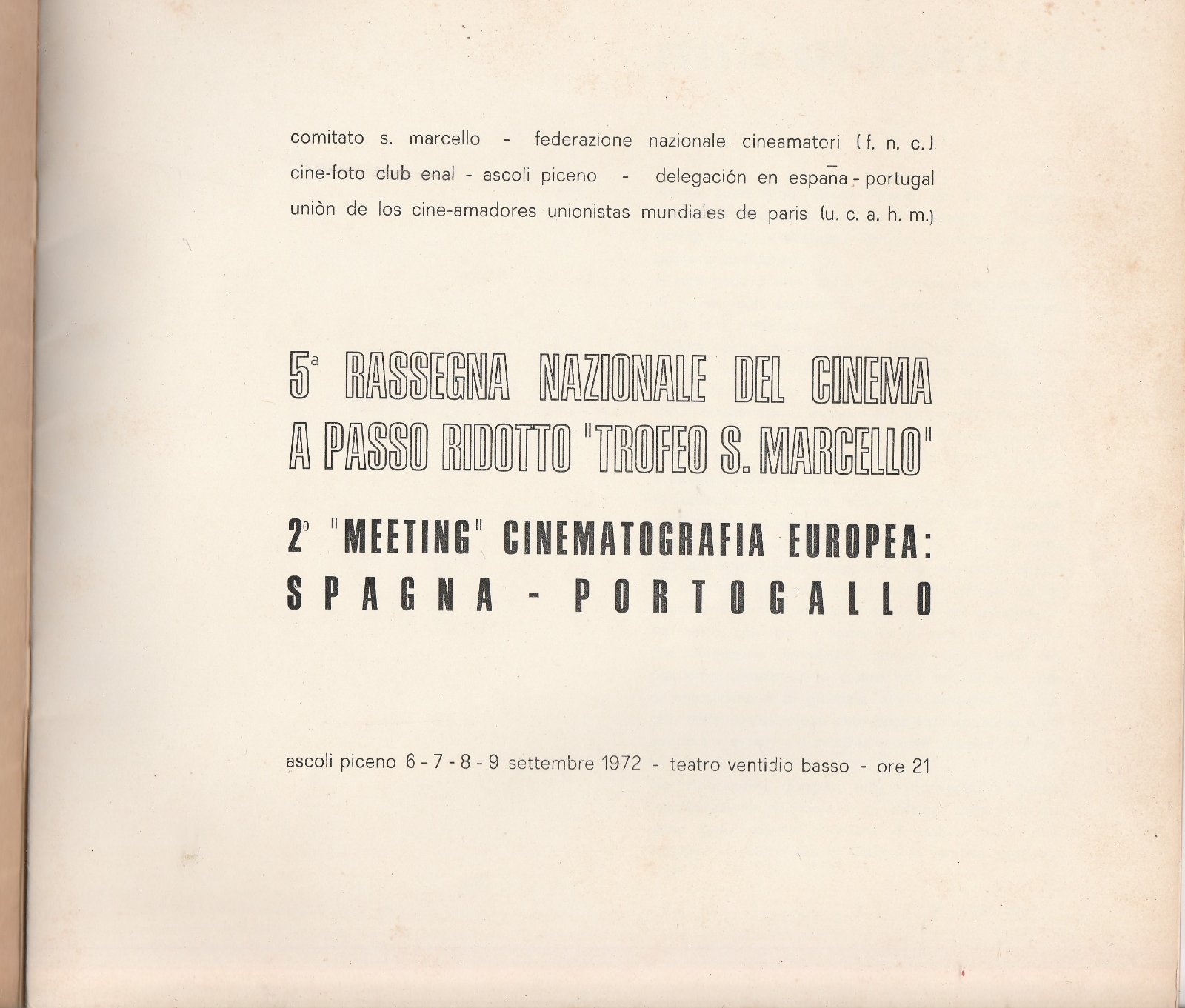 II meeting cinema cinematografia Europea Spagna Portogallo Ascoli Piceno 1972