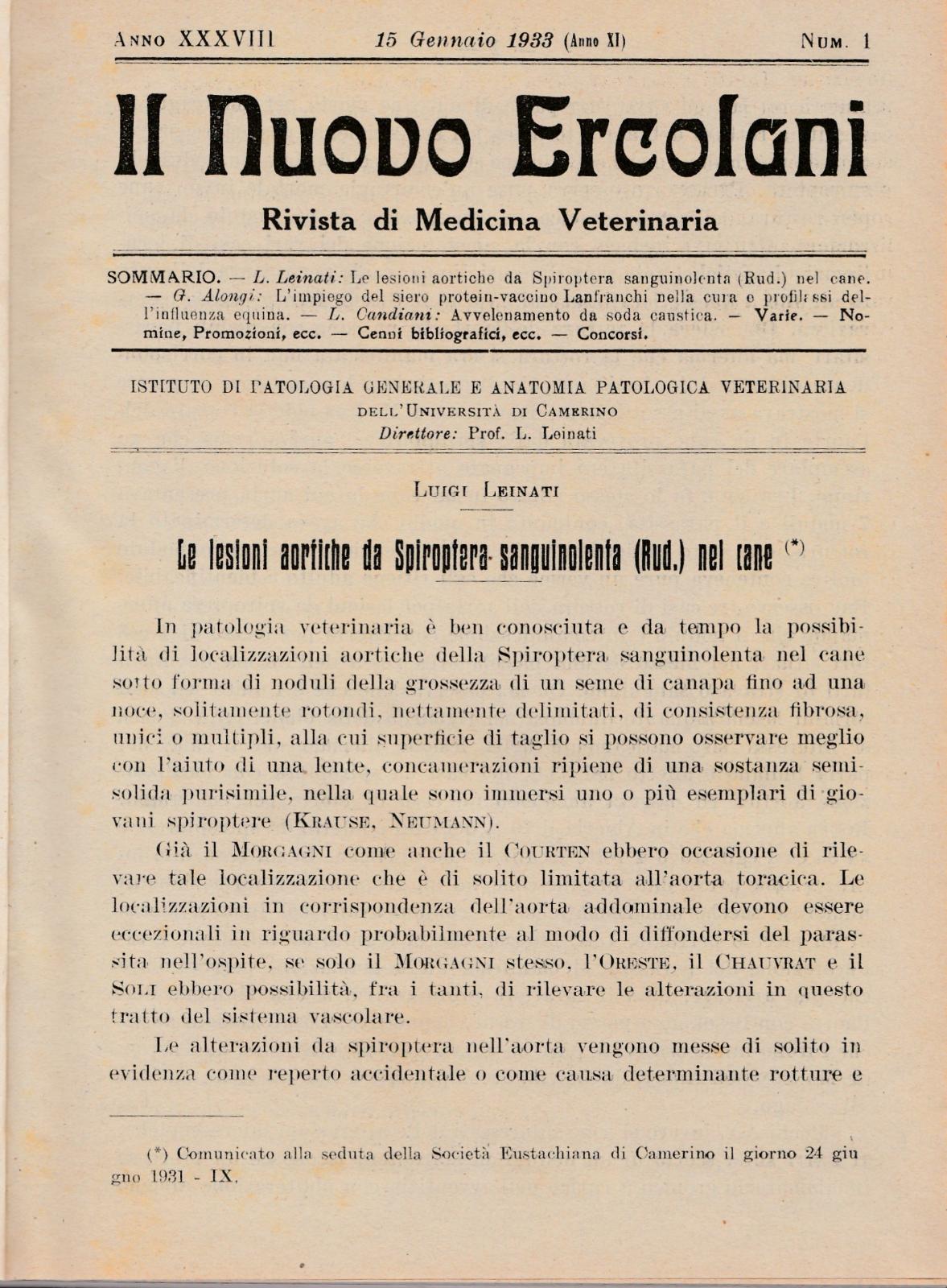 Il Nuovo Ercolani Rivista Di Medicina Veterinaria Annata Completa 1933-L4296