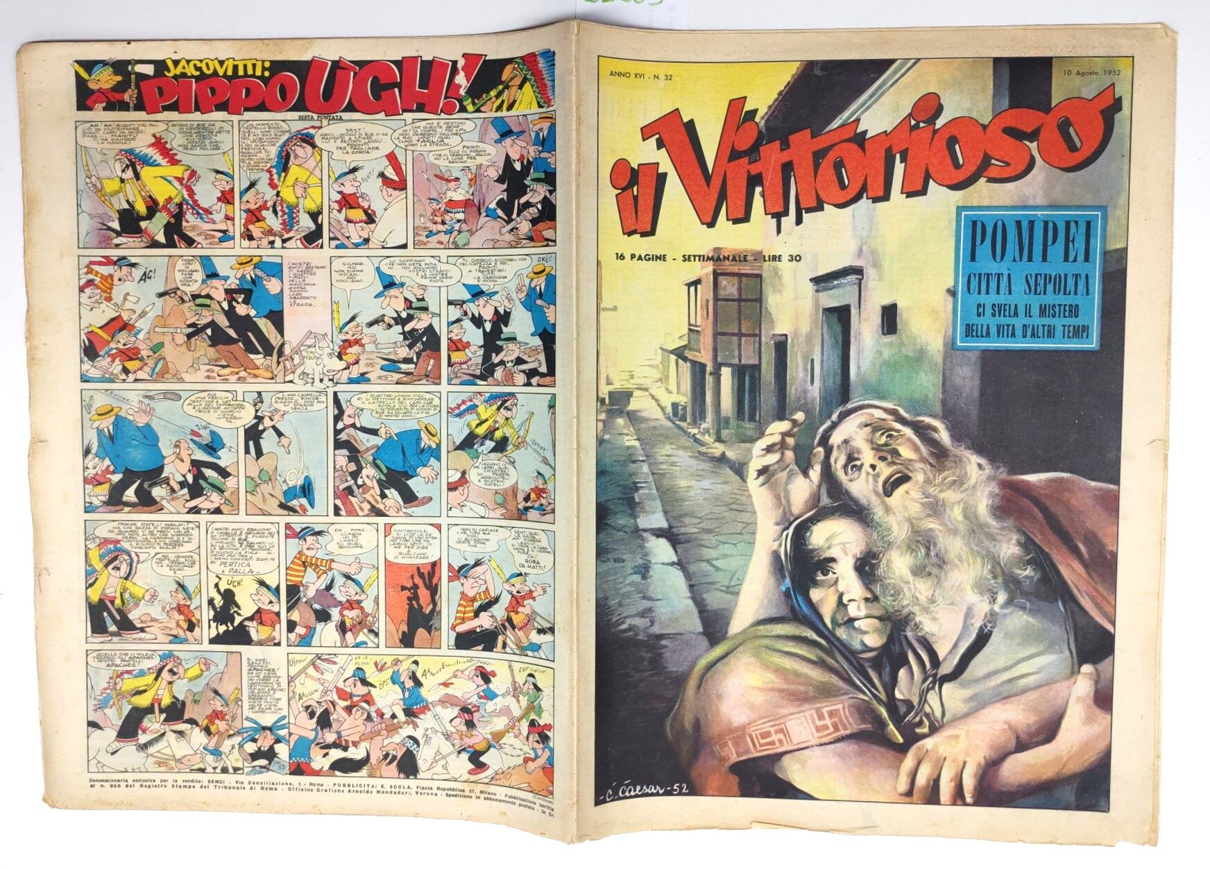 Il vittorioso n. 32 Pompei città sepolta 10 agosto 1952