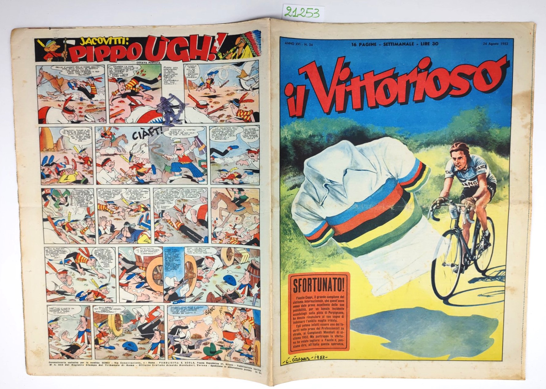 Il vittorioso numero 34 24 agosto 1952 Fausto Coppi