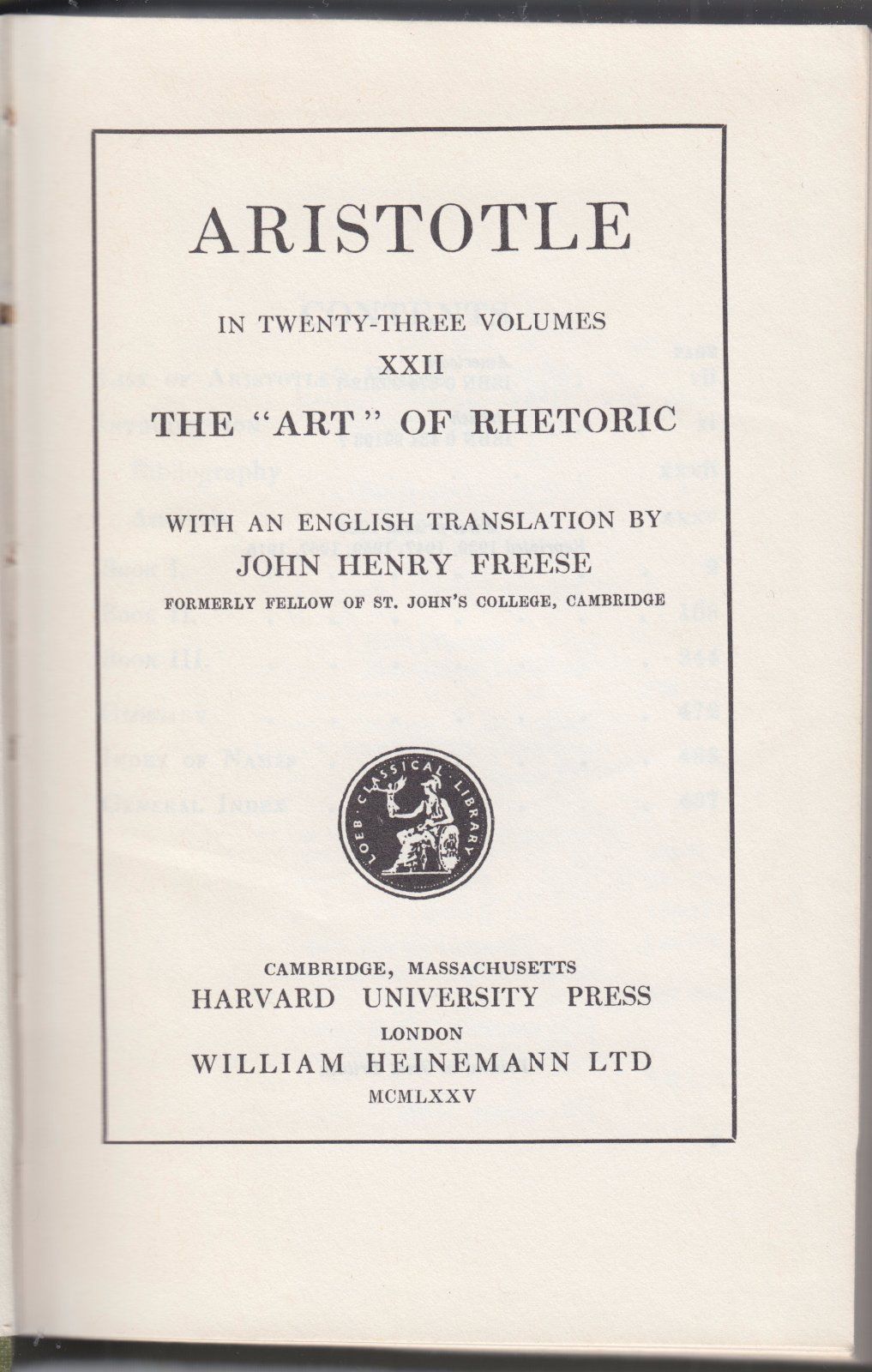 J. H. Freese-Aristotle-The Art Of Rhetoric Vol. Xxii -Harvard University …