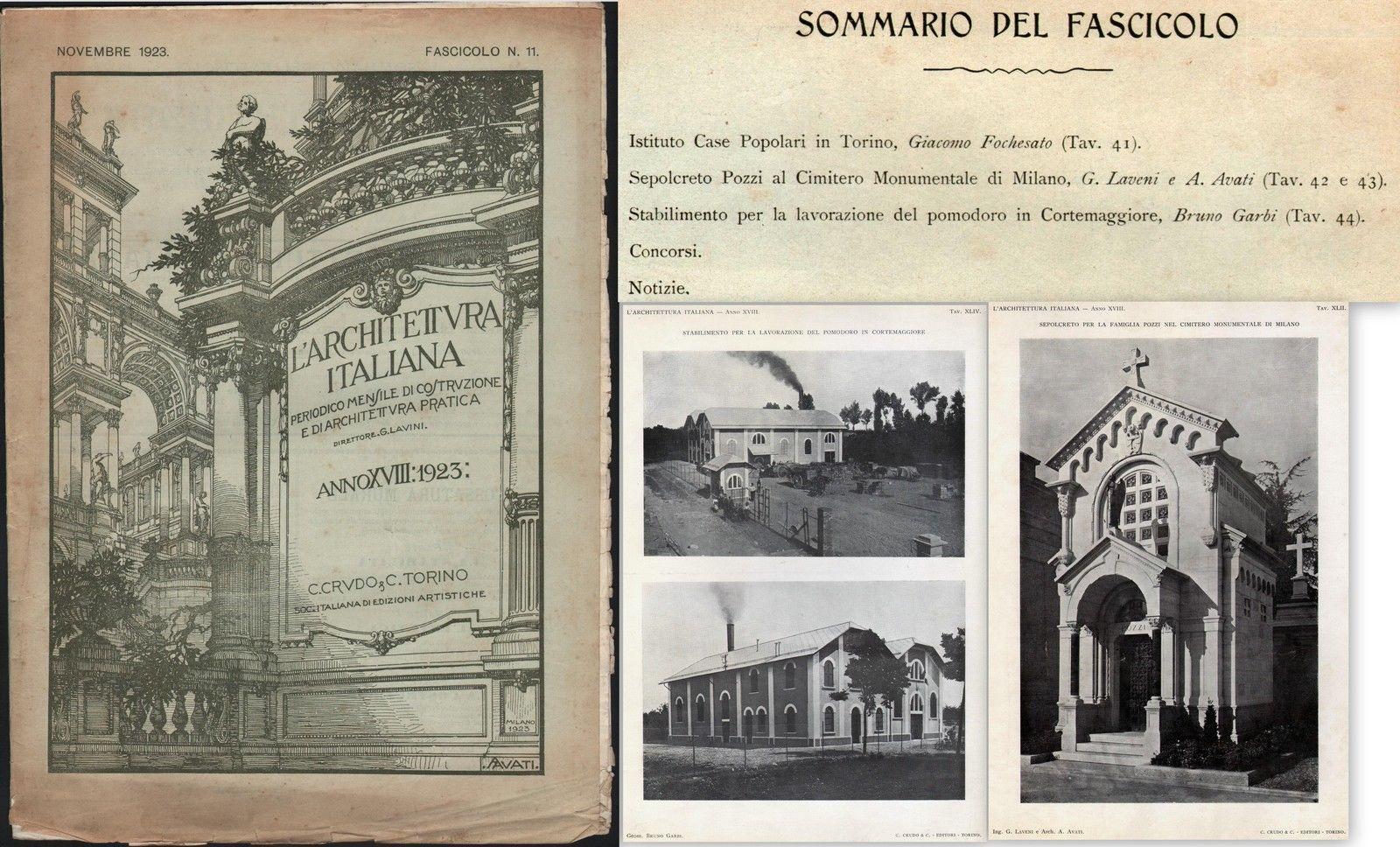 L'architettura Italiana Periodico Mensile-11-1923-Proget.Sepolcreto Pozzi Milano